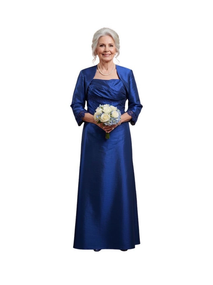 Elegant Royal Blue Satin In Mother-Of-The-Bride Gown With Jacket